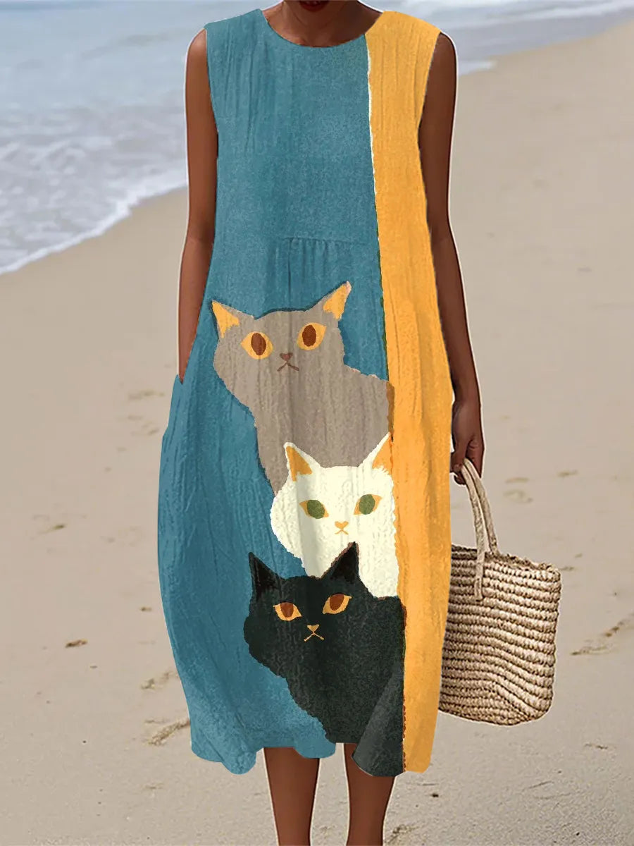 Paisley | Imprimé Art de Chats Drôles Robe Vintage