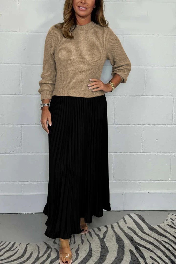 Claudia | Robe maxi avec jersey et jupe plissée