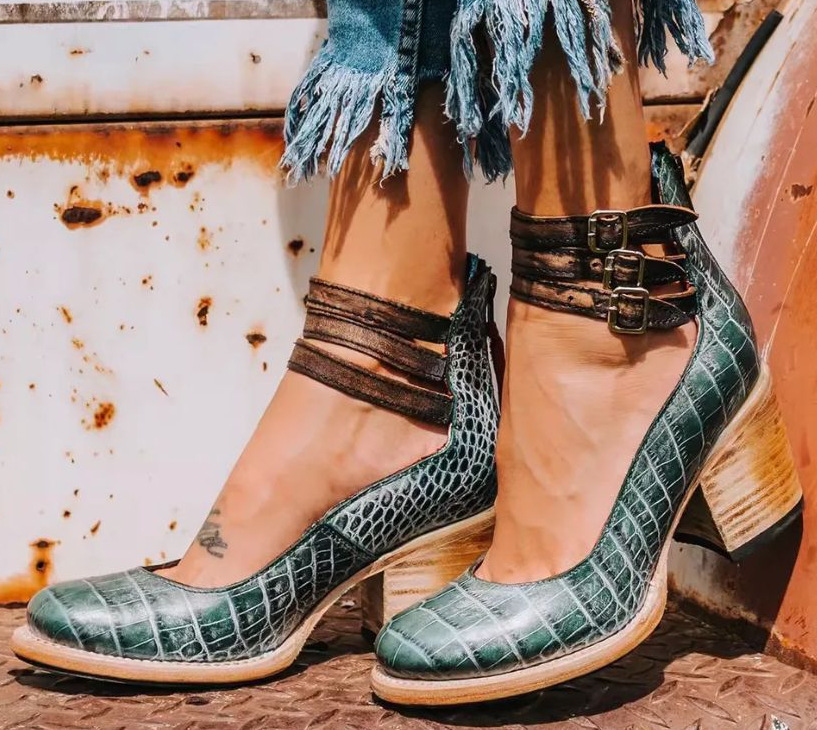 CAMILLE | Escarpins à brides en cuir — talon bloc confort