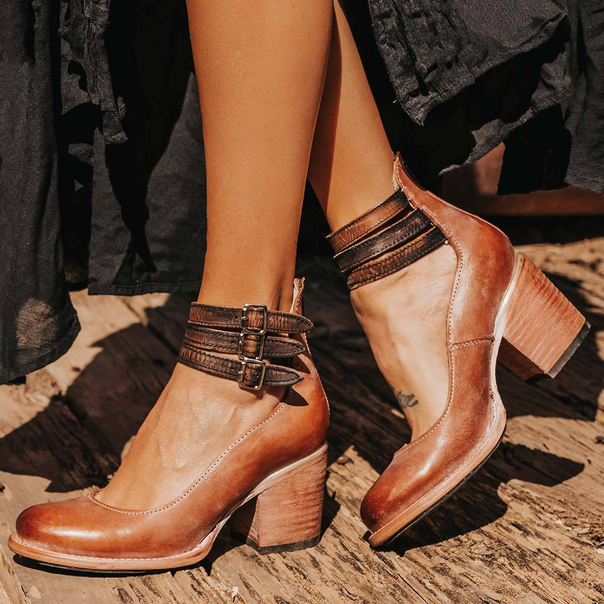 CAMILLE | Escarpins à brides en cuir — talon bloc confort