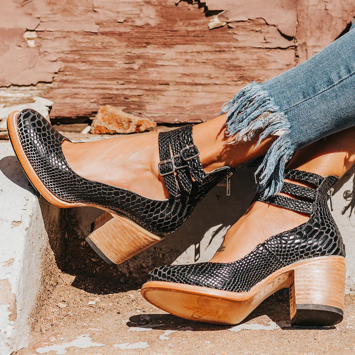 CAMILLE | Escarpins à brides en cuir — talon bloc confort