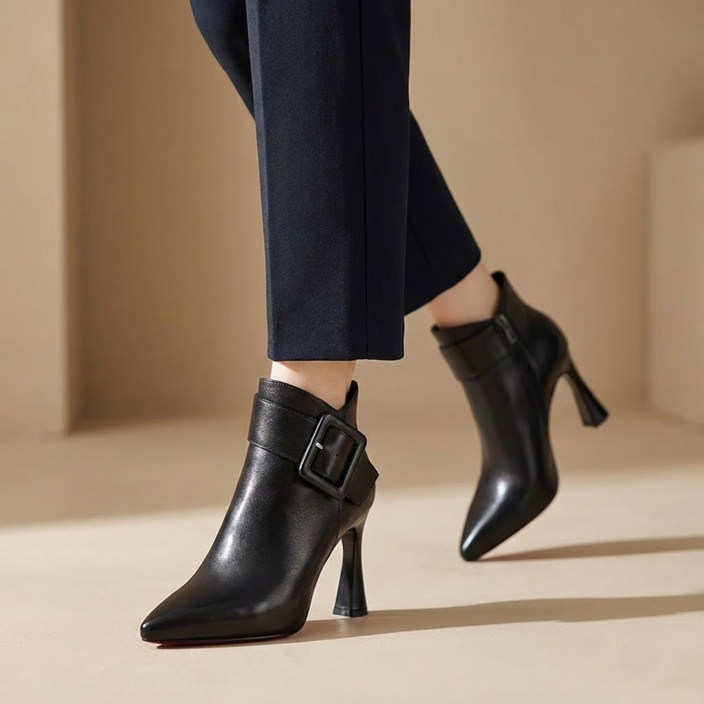 BORDEAUX | Bottines Signature à Talon & Boucle Oversize