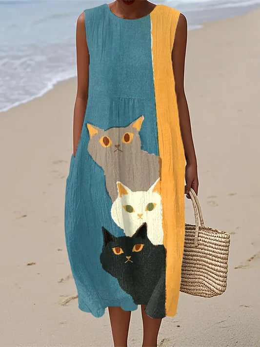 Paisley | Imprimé Art de Chats Drôles Robe Vintage