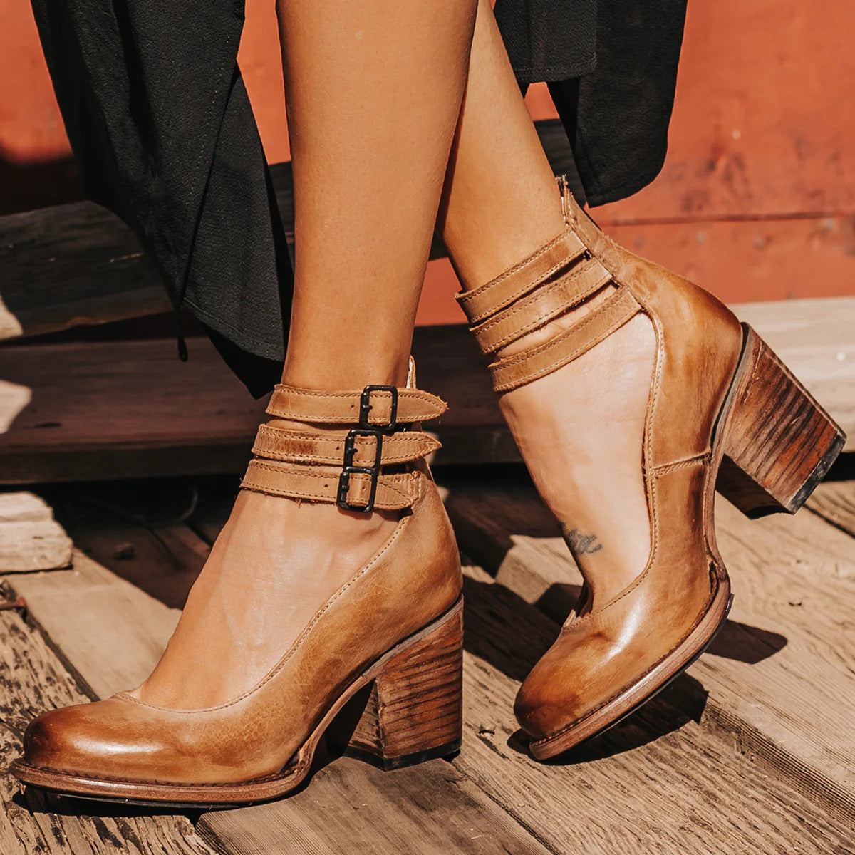 CAMILLE | Escarpins à brides en cuir — talon bloc confort