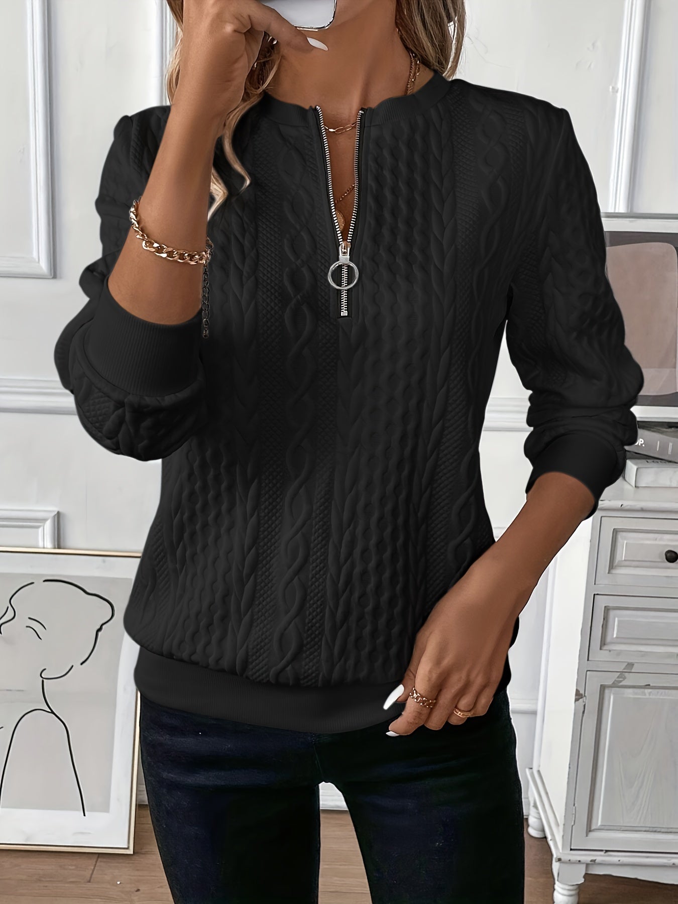 Yvon | Pull pour femme avec fermeture éclair et tricot à torsades