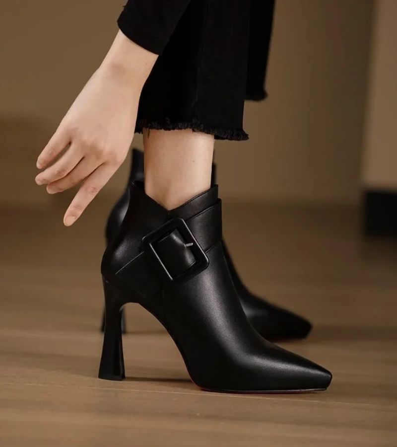 BORDEAUX | Bottines Signature à Talon & Boucle Oversize