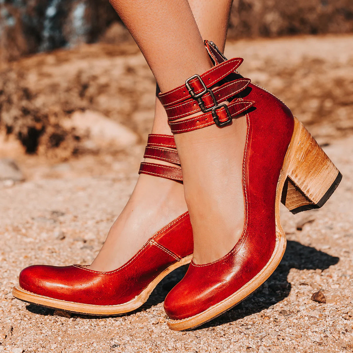CAMILLE | Escarpins à brides en cuir — talon bloc confort