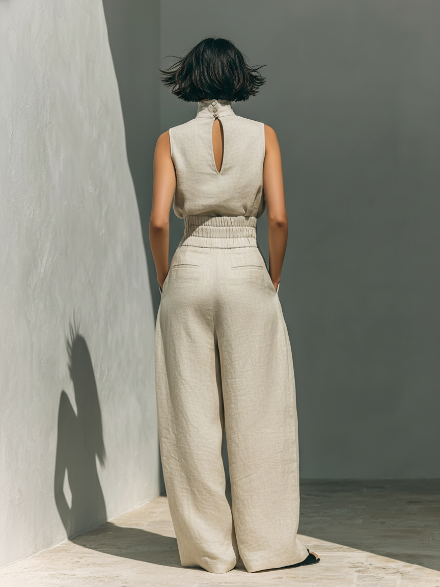 BORDEAUX | ENSEMBLE PANTALON LARGE EN COTON POUR FEMME