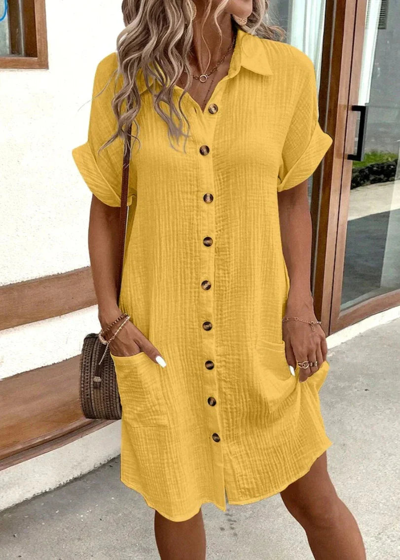 Lea | Robe d'été en coton-lin avec col en V