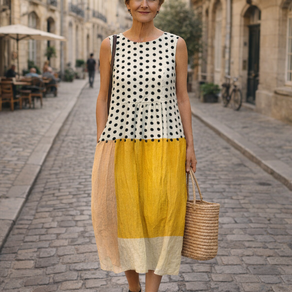 Leah | Robe Midi Colorblock à Pois