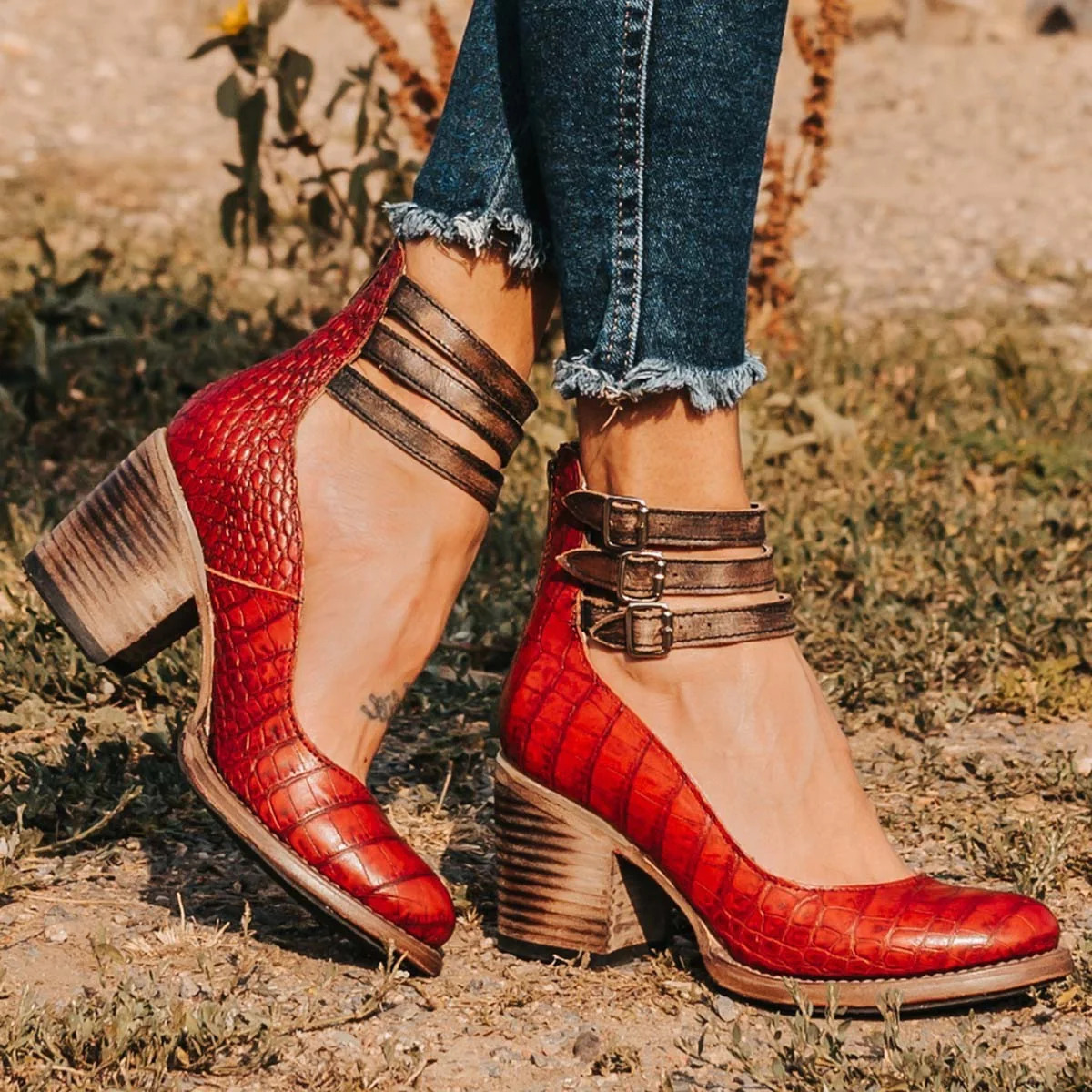 CAMILLE | Escarpins à brides en cuir — talon bloc confort
