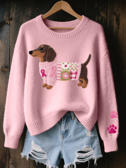 Naoni – Pull en Tricot avec Motif de Teckel en Feutre de Laine