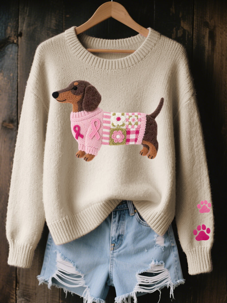 Naoni – Pull en Tricot avec Motif de Teckel en Feutre de Laine